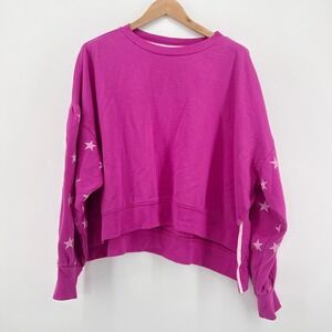 Cabana by Crown & Ivy Pink Star‎ Sleeve Puff Sweatshirt XXL Magenta High Low